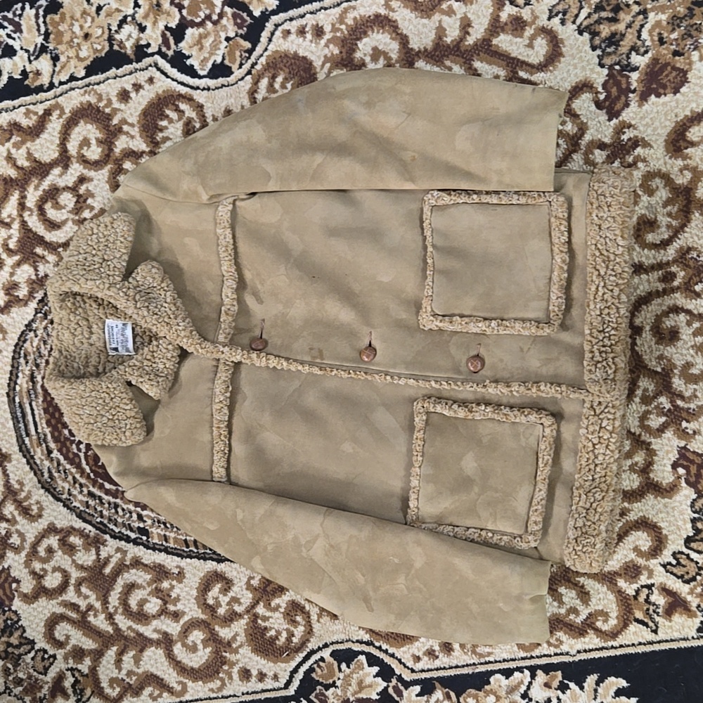 70s Retro Gingerbread Coat Faux Suede Shearling Jacket 1970 Boho Hippie Vintage